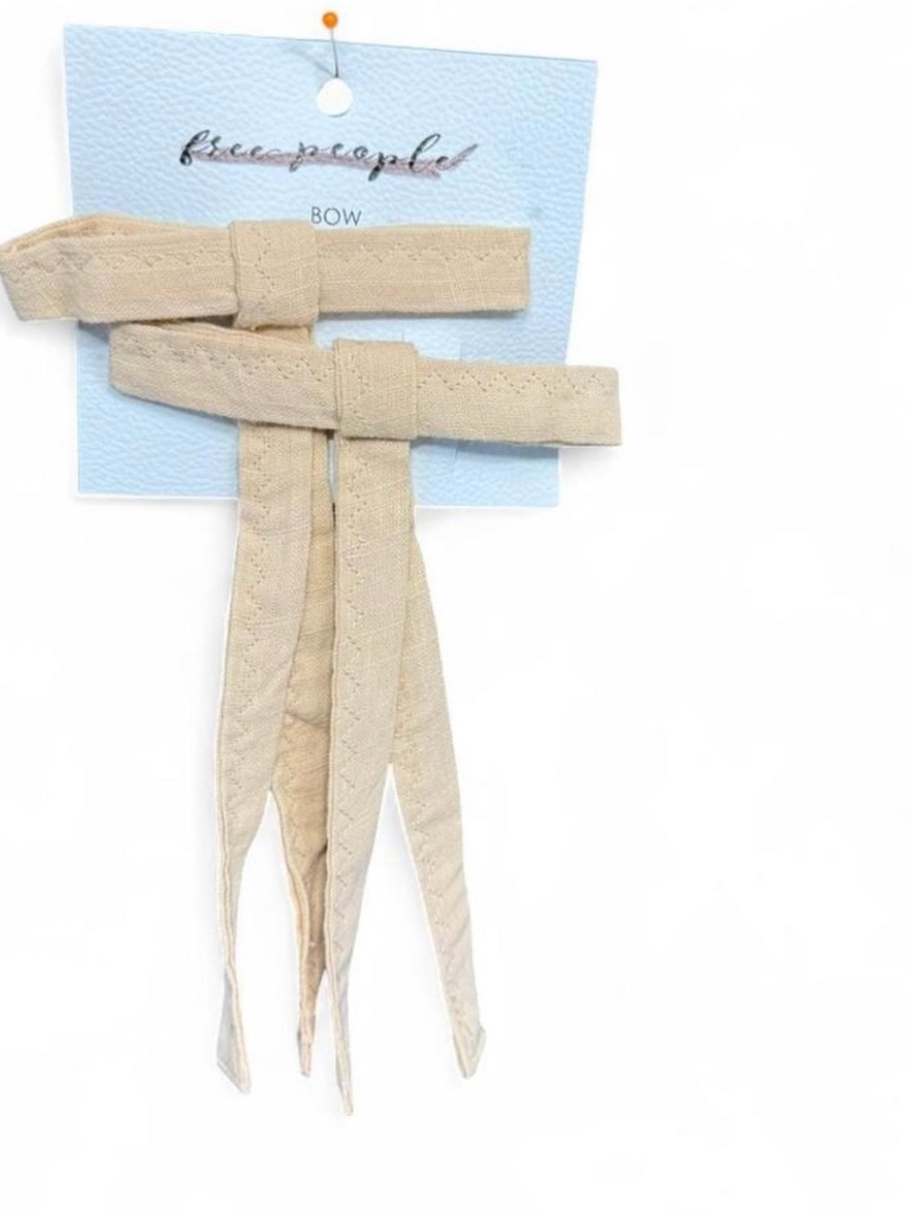 Free People Lovely Bow Set of 2 Beige Linen-Look Long Tail Hair Clips NEW